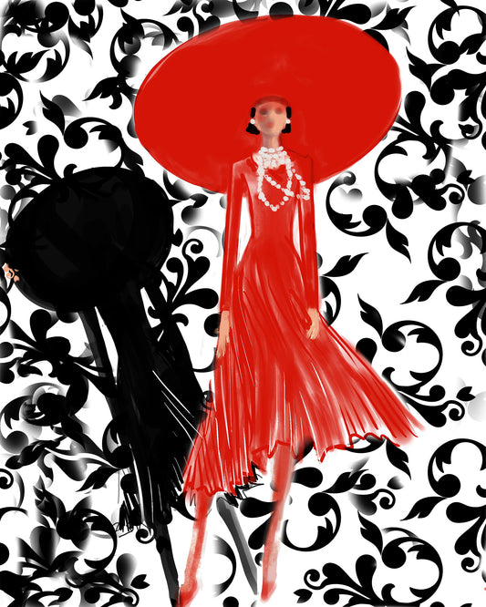 Girl in "Halston" Red Dress & Hat — Limited Edition Archival Pigment Print (50)