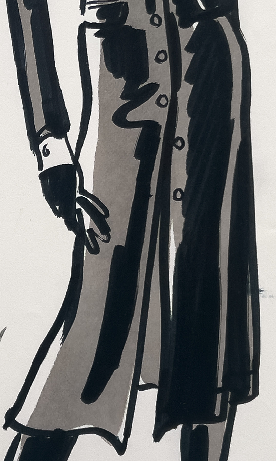 Audrey Schilt — Original Ralph Lauren Fashion Illustration, “Fall 2002 Ready-to-Wear” — Newsboy, No. 1a, 11×8.5 in