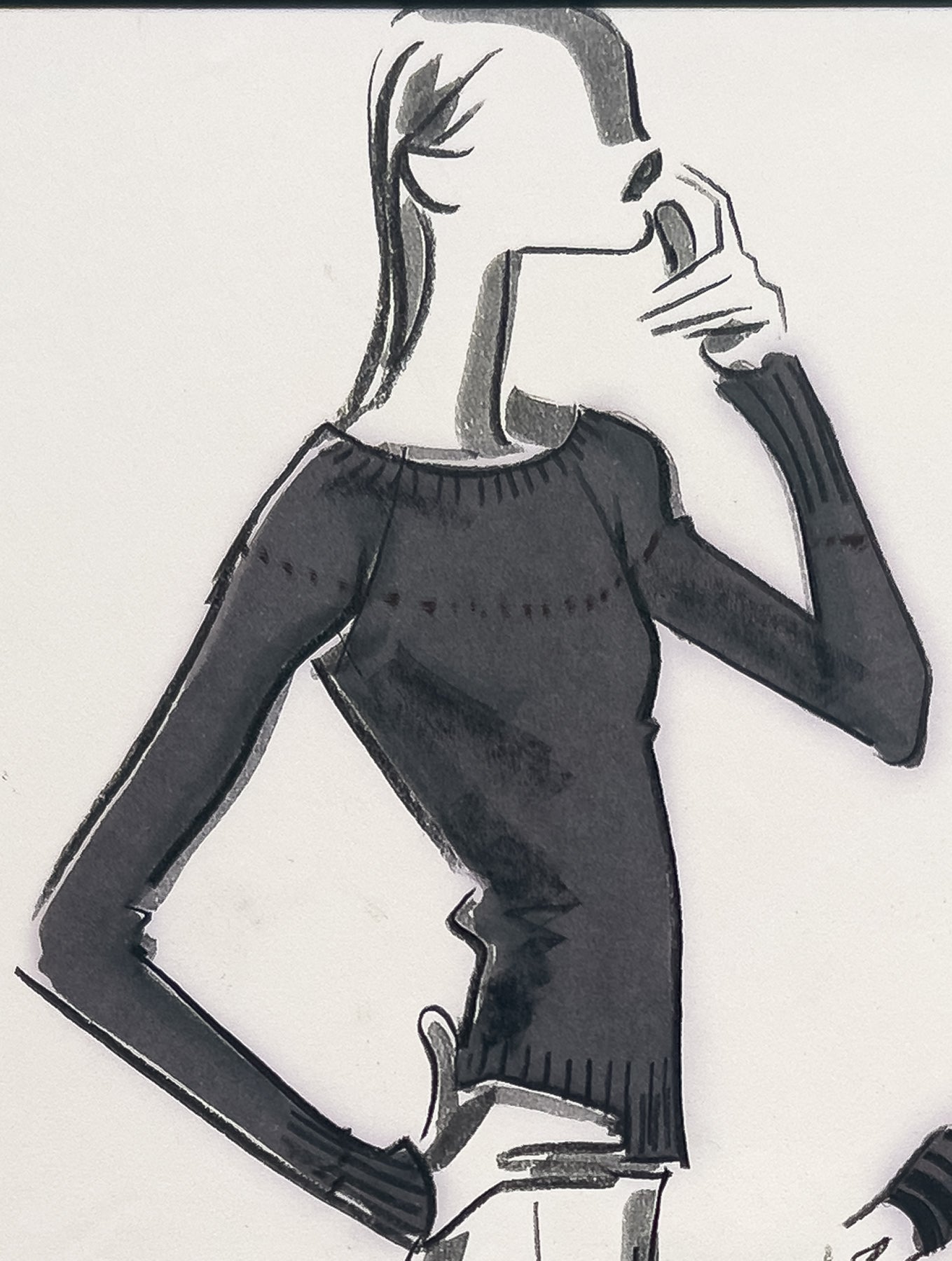 Audrey Schilt — Original Ralph Lauren Fashion Illustration, “Fall 2002 Ready-to-Wear” — Newsboy, No. 1b, 11×8.5 in