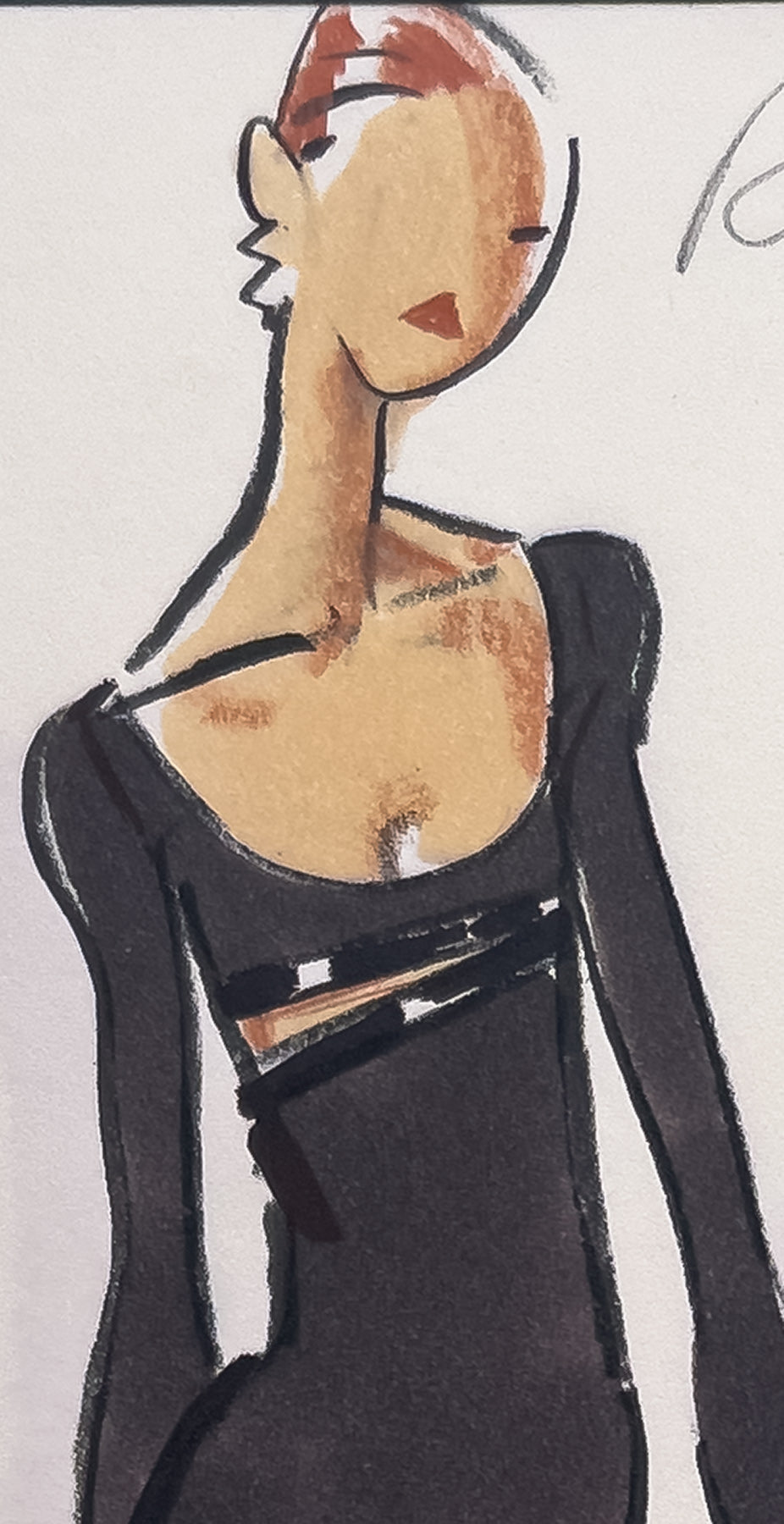 Audrey Schilt — Original Ralph Lauren Fashion Illustration, “Fall 2002 Ready-to-Wear” — Smoking (studio group), 11×8.5 in