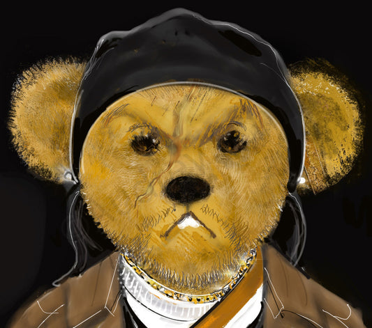 "Scarface" Bear with Black Helmet — Limited Edition Archival Pigment Print (50)