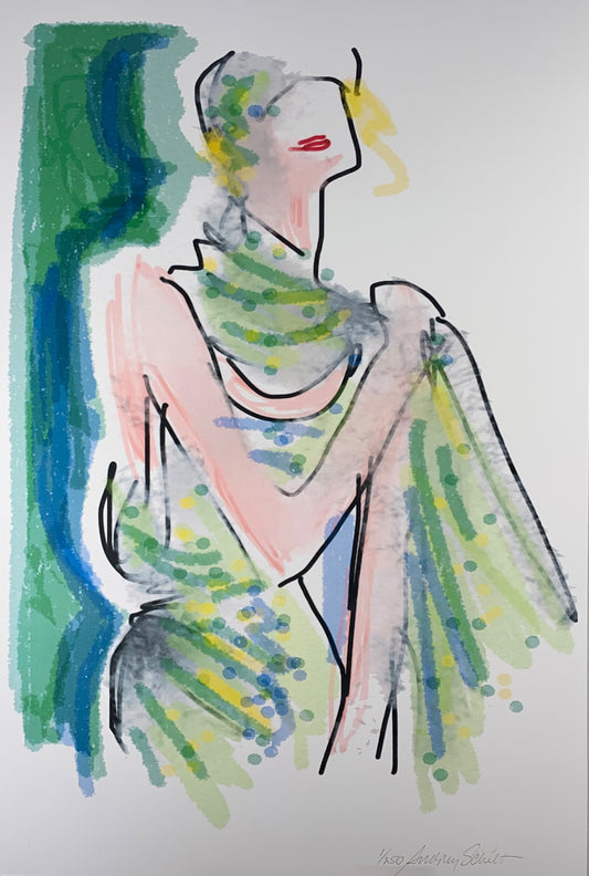 Green Girl With Scarf - Limited Edition Print (250)