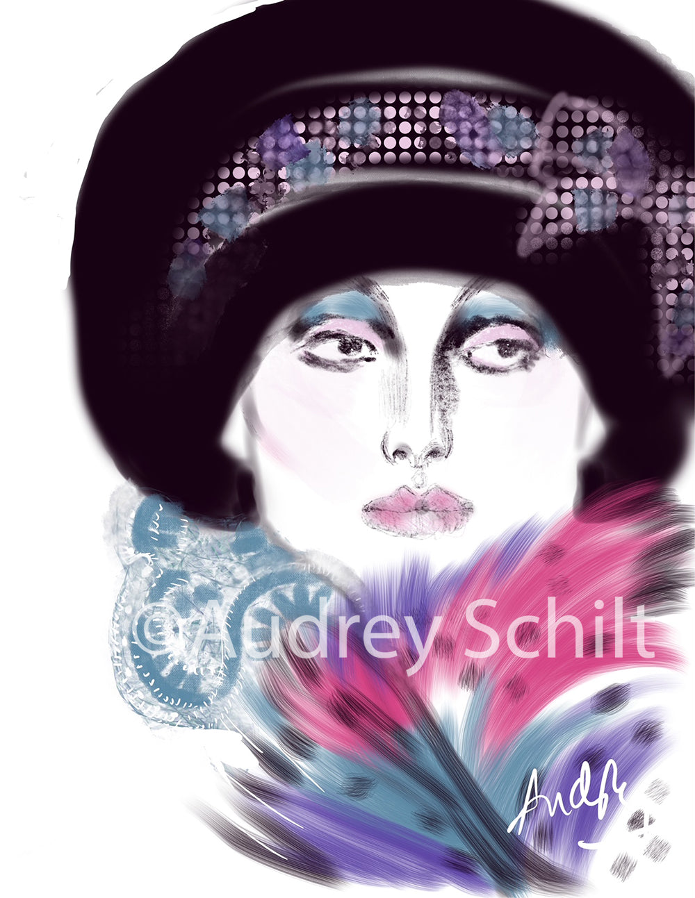 Black Velvet Oversized Rhinestone Bowed Beret — Limited Edition Archival Pigment Print (60)