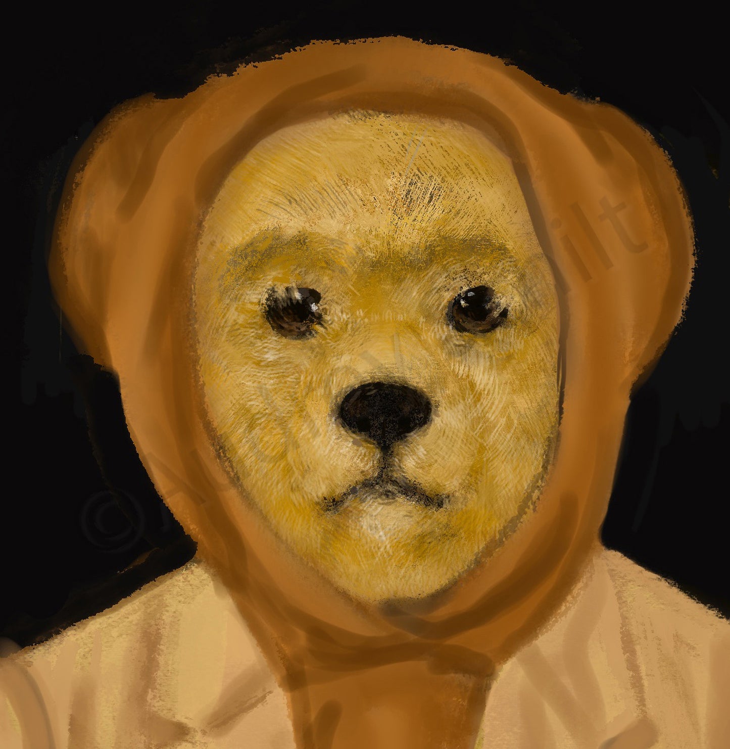 Camel Coat Bear with Hoodie — Giclée Print