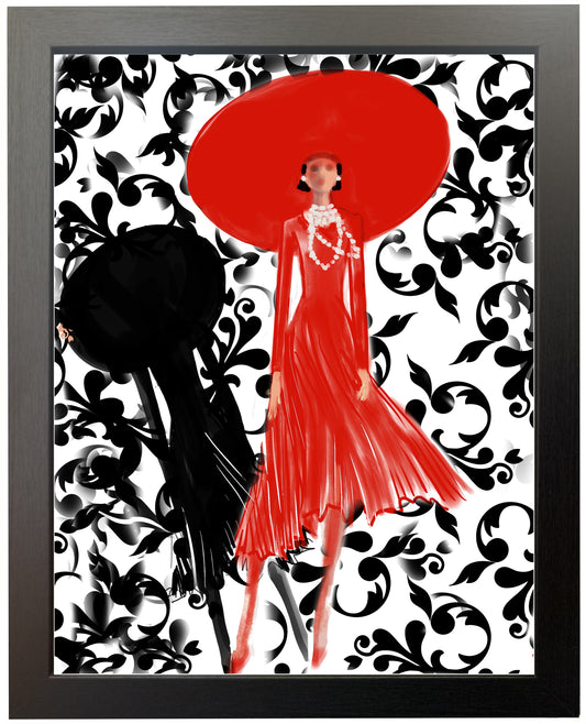 Framed Display — No. 1/50 — Girl in "Halston" Red Dress & Hat