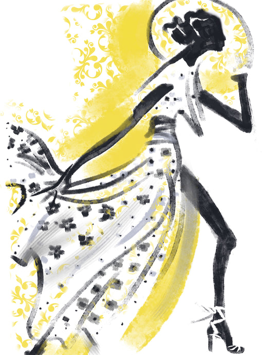 Girl in Floral Dress and Yellow Foulard Hat — One-of-a-Kind Archival Pigment Print