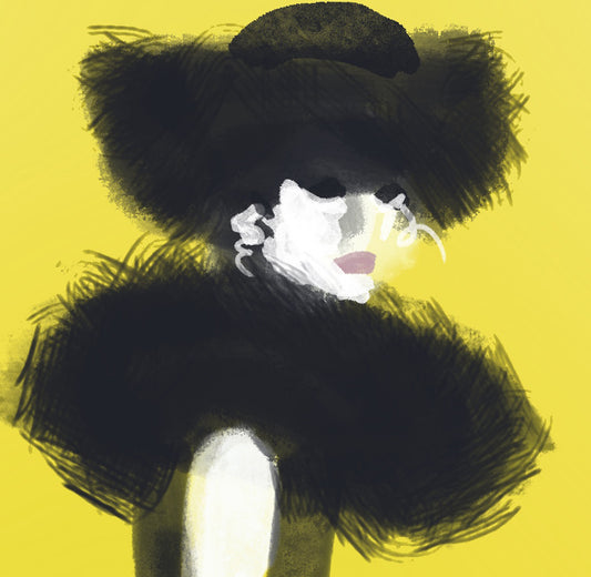 Girl with Black Hat and Gown, Yellow Background
