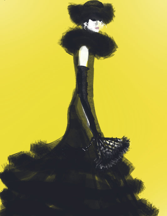 Girl with Black Hat and Gown, Yellow Background