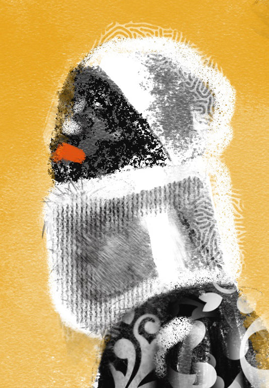Black/ White Foulard Print Coat, Gold/ Black Wall, White Fur Trim — One-of-a-Kind Archival Pigment Print