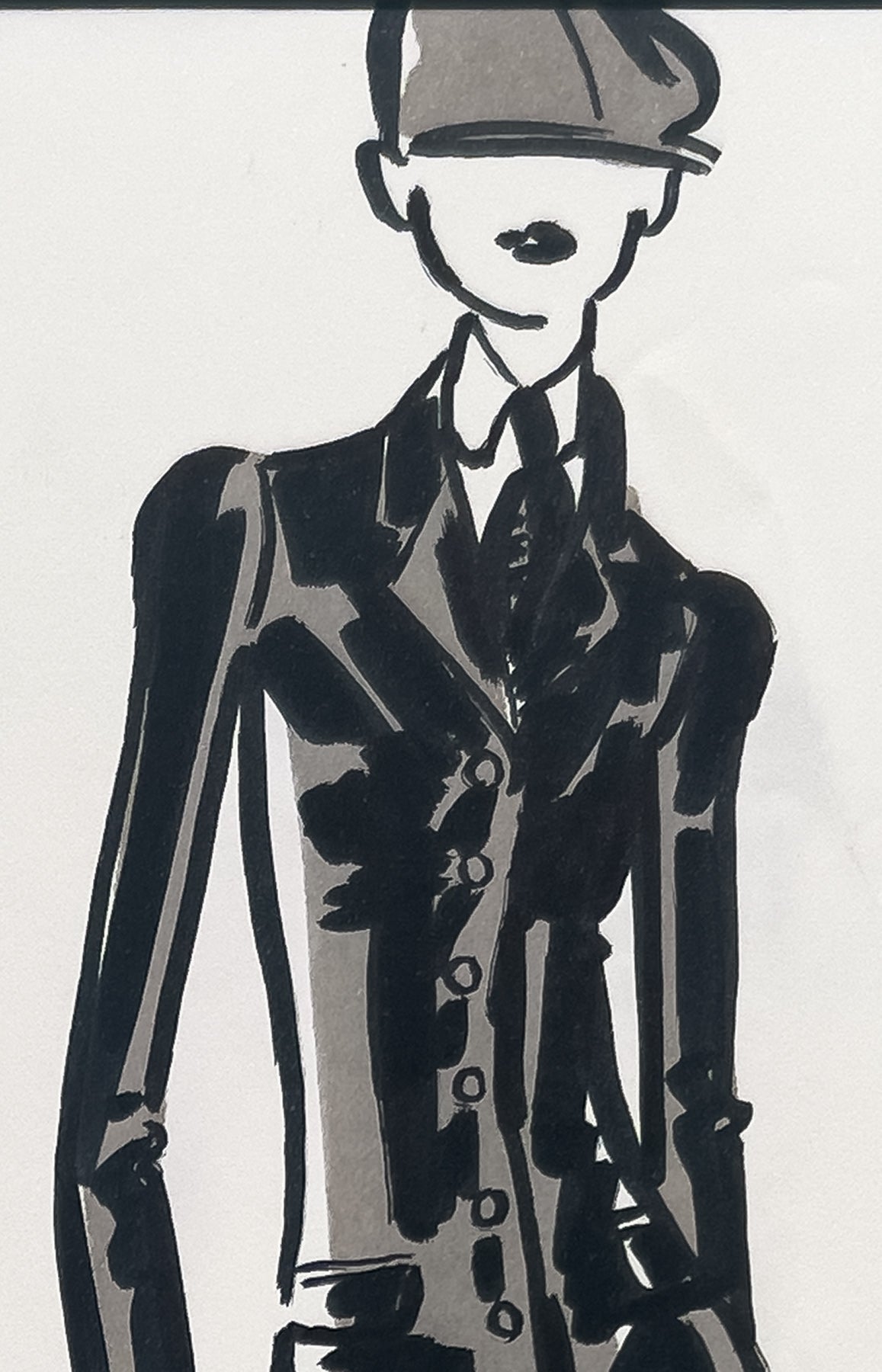 Audrey Schilt — Original Ralph Lauren Fashion Illustration, “Fall 2002 Ready-to-Wear” — Newsboy, No. 1a, 11×8.5 in
