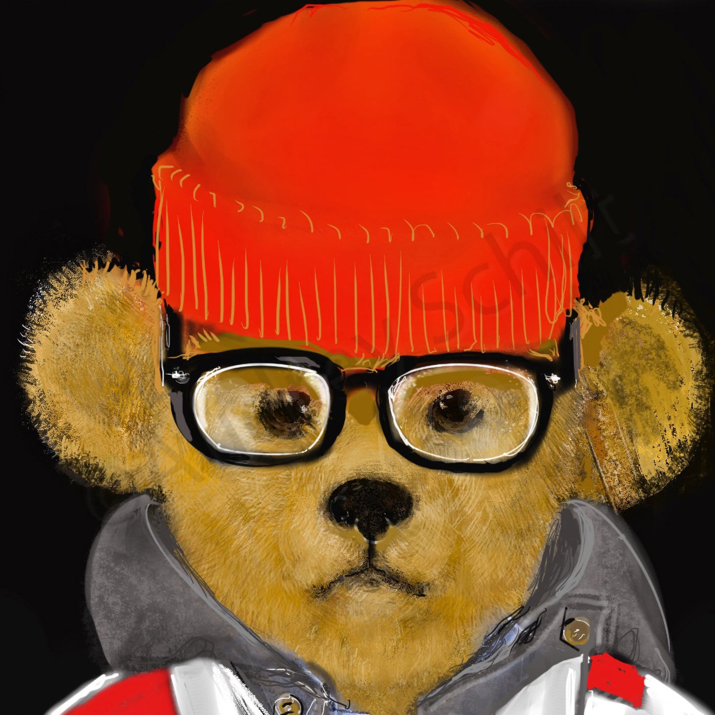 Red Beanie Hat Bear — Giclée Print