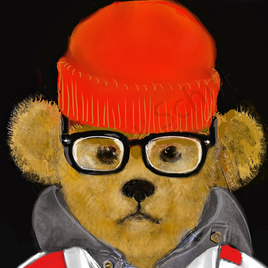 Red Beanie Hat Bear — Giclée Print