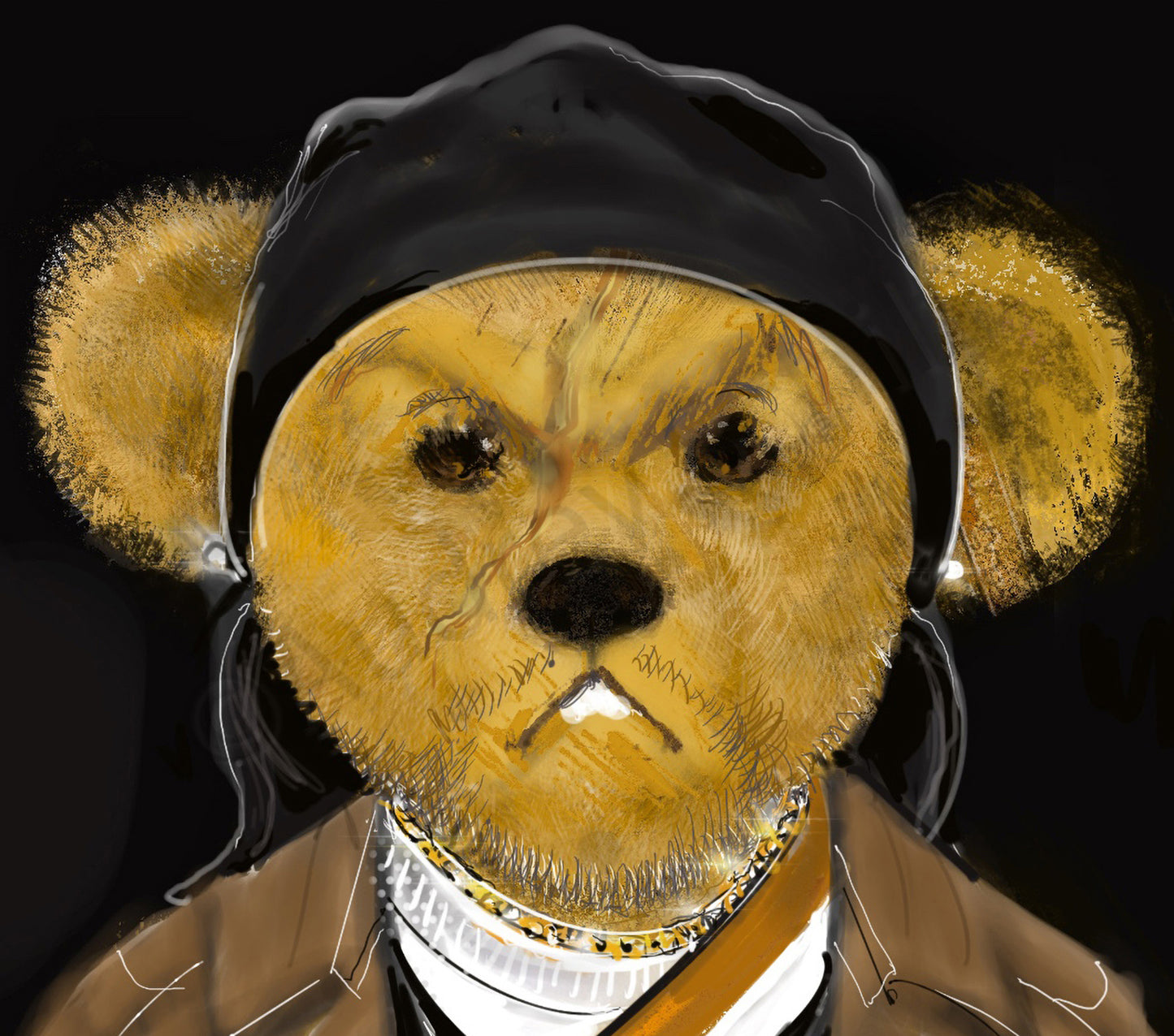 Scarface Bear with Black Helmet — Giclée Print