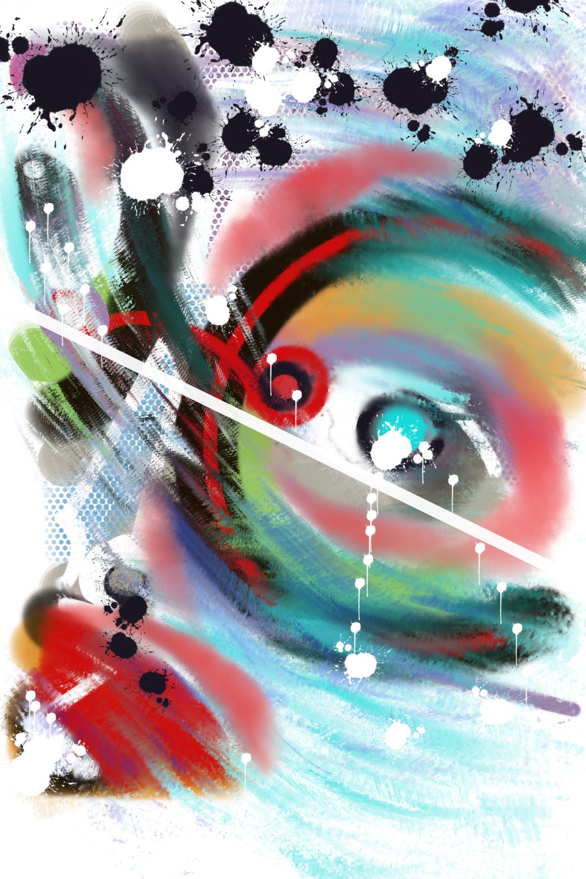 Abstract artwork with swirling colors and patterns