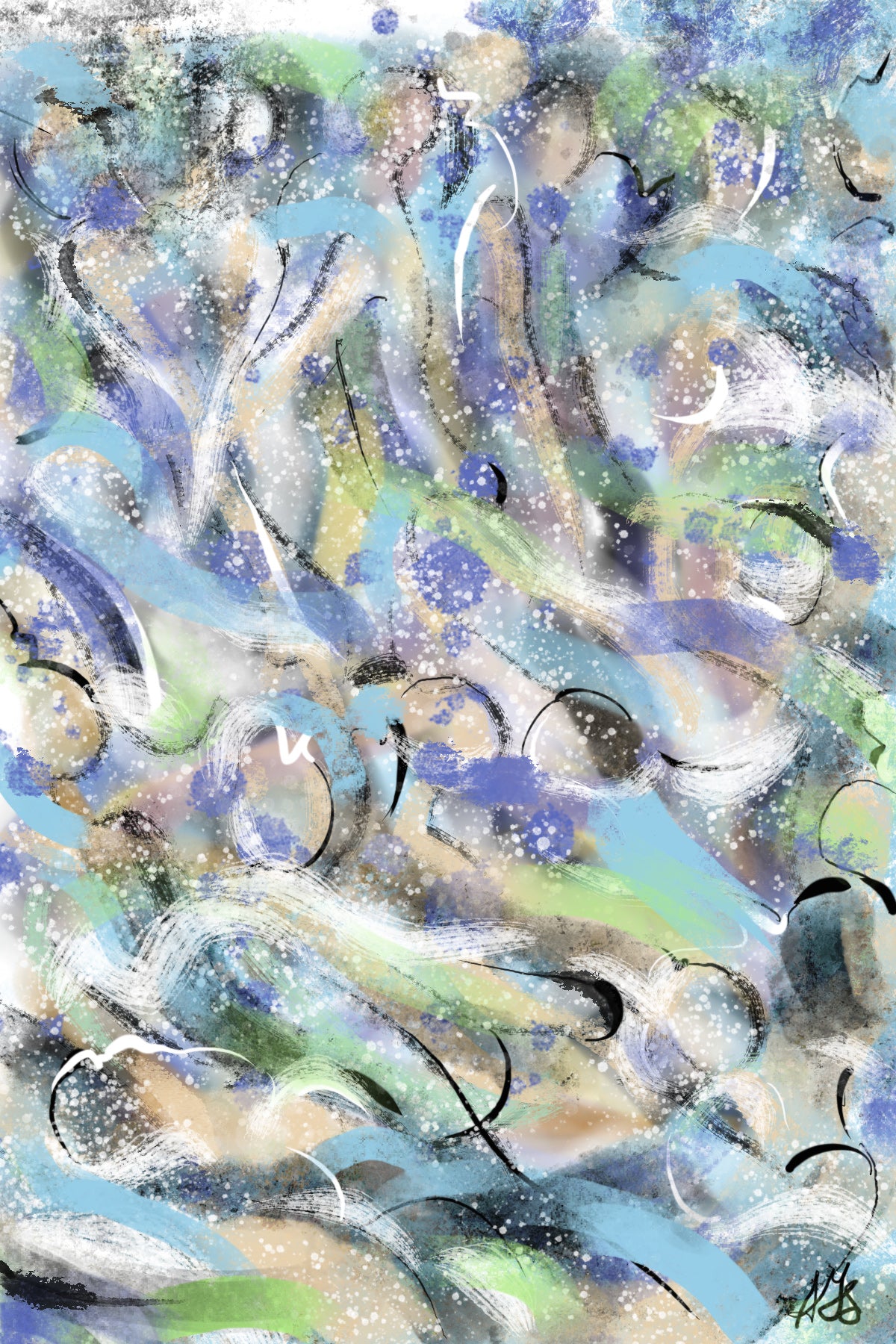 Abstract artwork with swirling colors and patterns