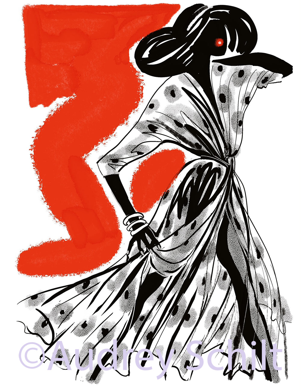 Black White Red Splash with Wrap Dress Print