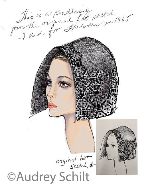 Original hat sketches for Halston