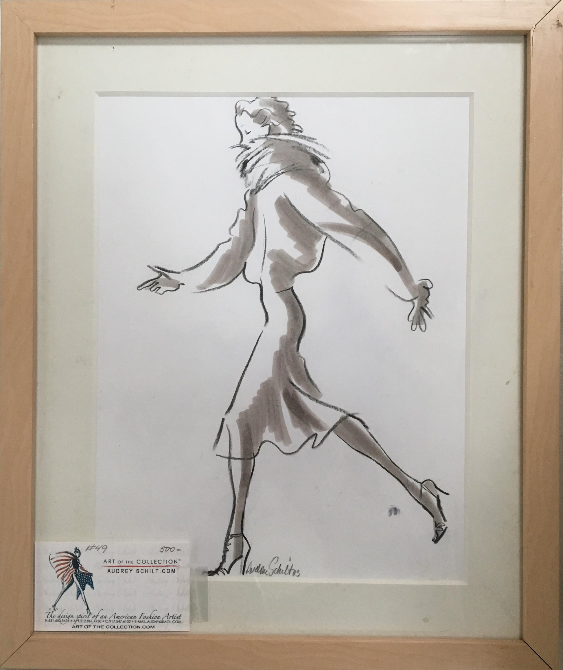 Original fashion illustration by Audrey Schilt for "Ralph Lauren’s Hollywood Collection," 11×8.5 in