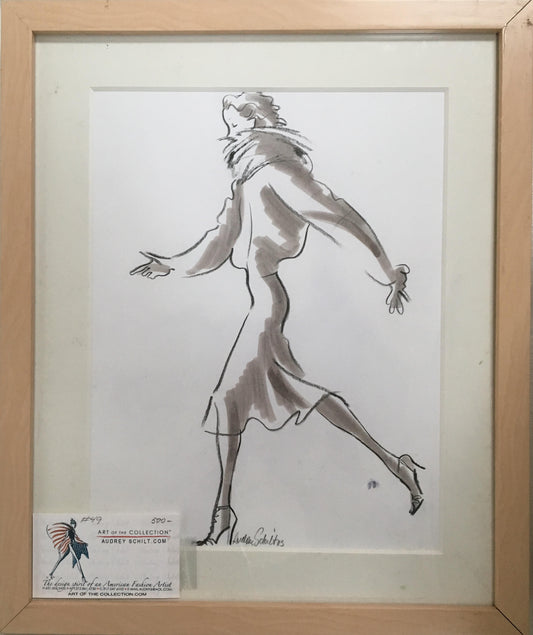 Original fashion illustration by Audrey Schilt for "Ralph Lauren’s Hollywood Collection," 11×8.5 in