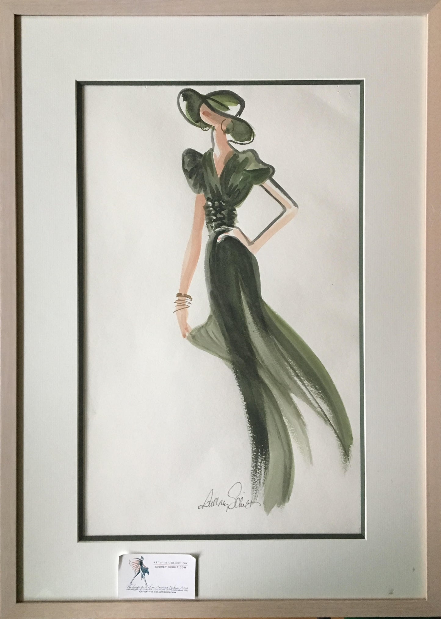 Original watercolor fashion illustration by Audrey Schilt for "Ralph Lauren’s Hunting Collection, 2005," 24×18 in