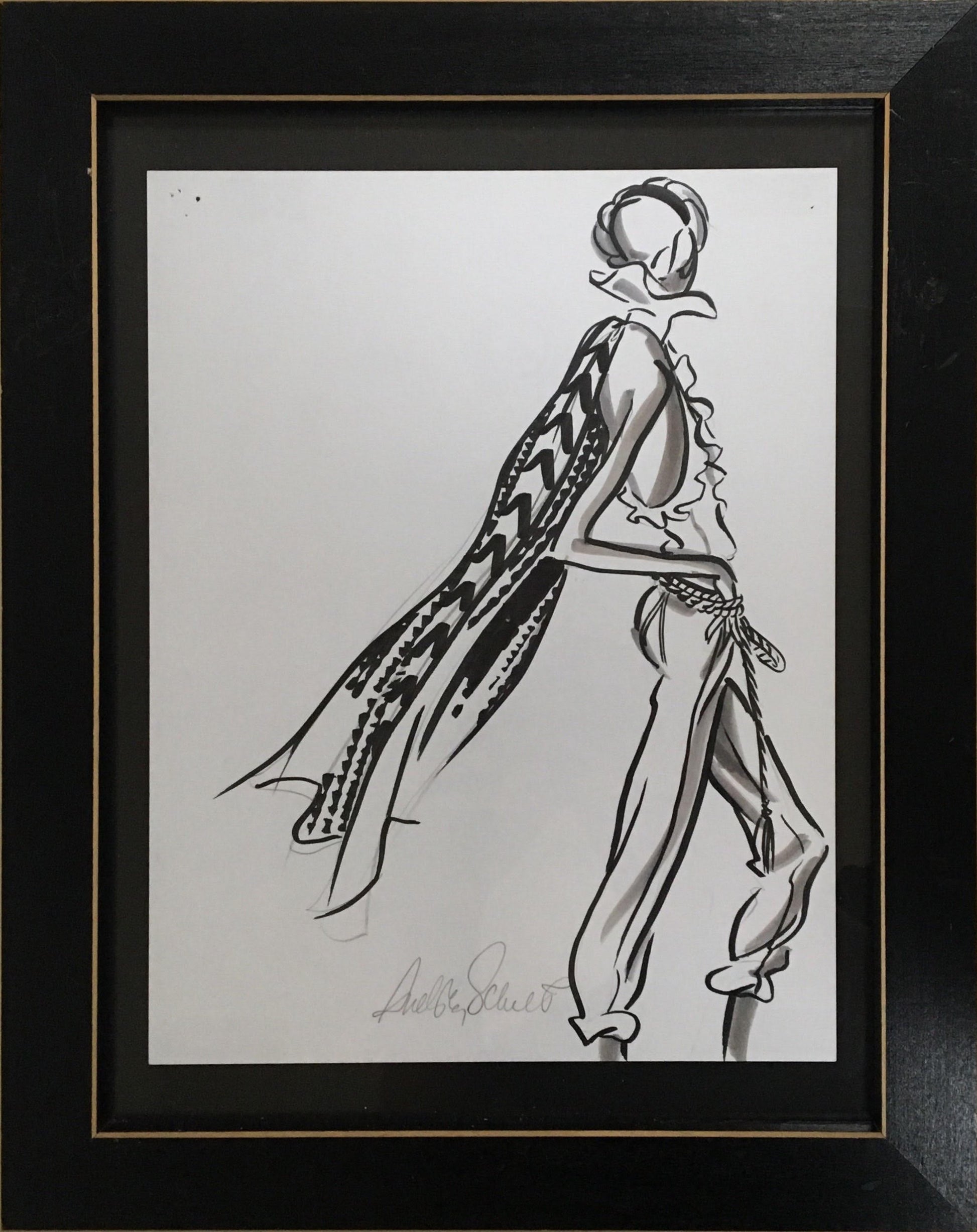 Original fashion illustration by Audrey Schilt for "Ralph Lauren’s Lawrence of Arabia Theme, Spring 2007 Collection," 11×8.5 in