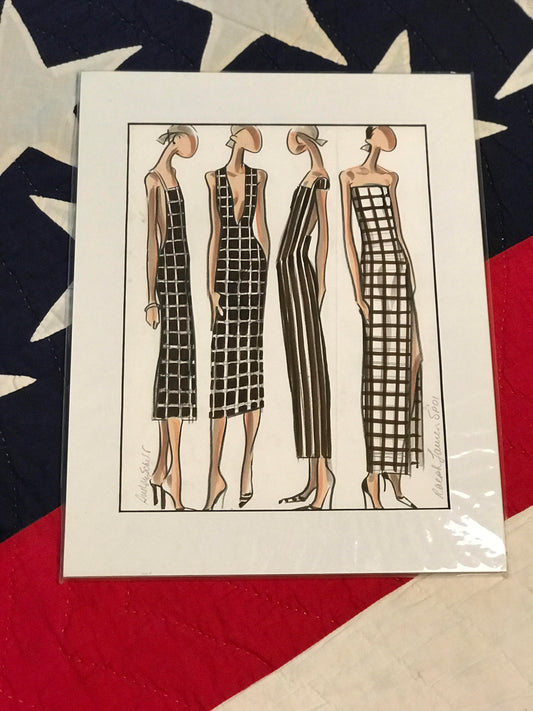 Original fashion illustration by Audrey Schilt for "Ralph Lauren’s Spring 2001 Collection," 11×8.5 in, signed and matted